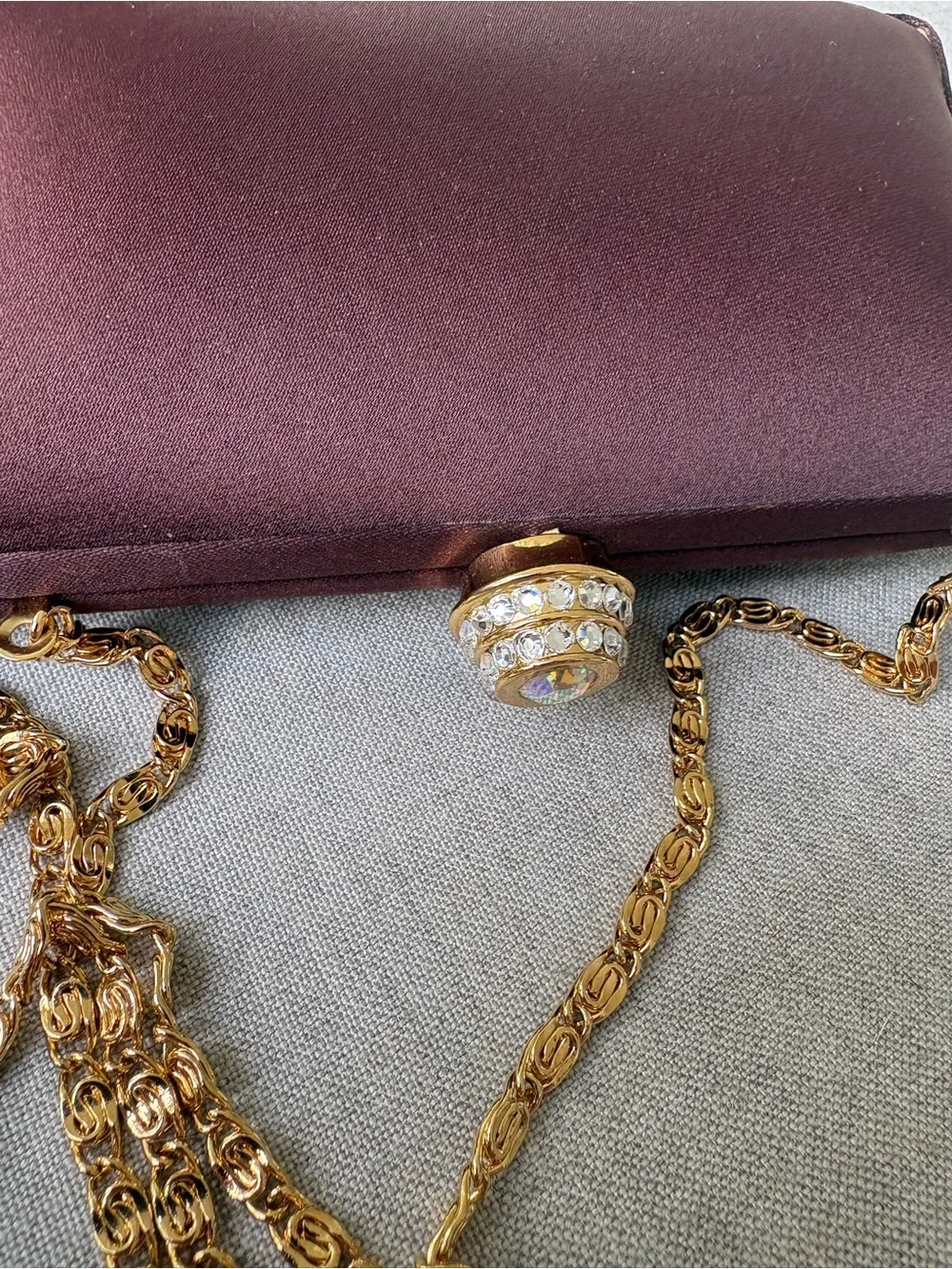 Carlo Fellini Brown Satin Evening Clutch with Gold Chain